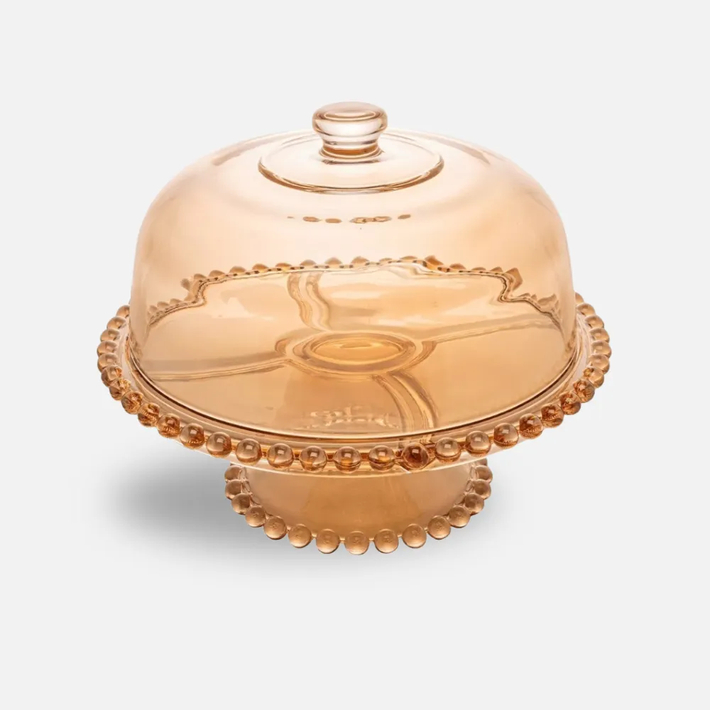 Prato Para Bolo Wolff Pearl De Cristal Âmbar 31cm X 25cm