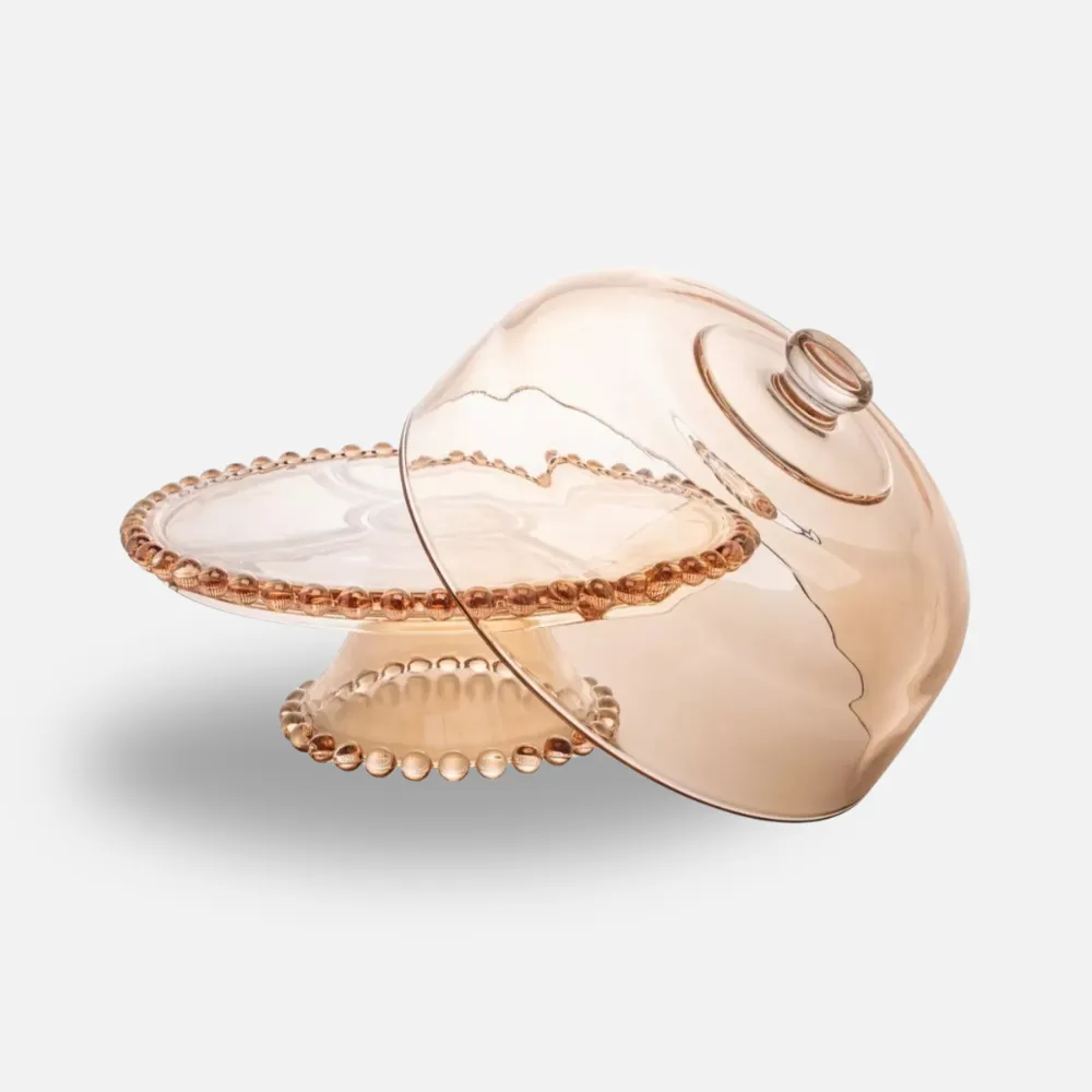 Prato Para Bolo Wolff Pearl De Cristal Âmbar 31cm X 25cm