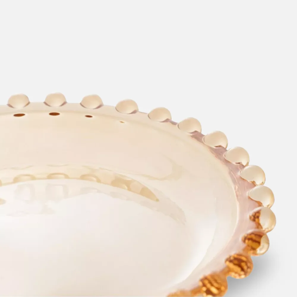 Travessa Oval De Cristal Pearl Âmbar Borda Bolinha Wolff