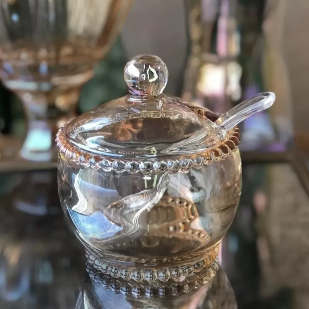 Açucareiro De Cristal C/ Colher E Tampa Âmbar Pearl Wolff
