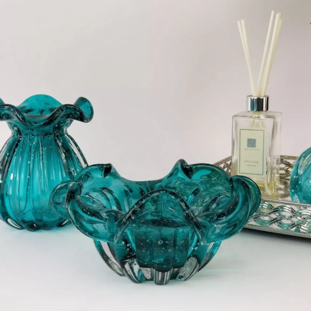 Centro De Mesa Em Murano Importado - Verde Esmeralda 21cm